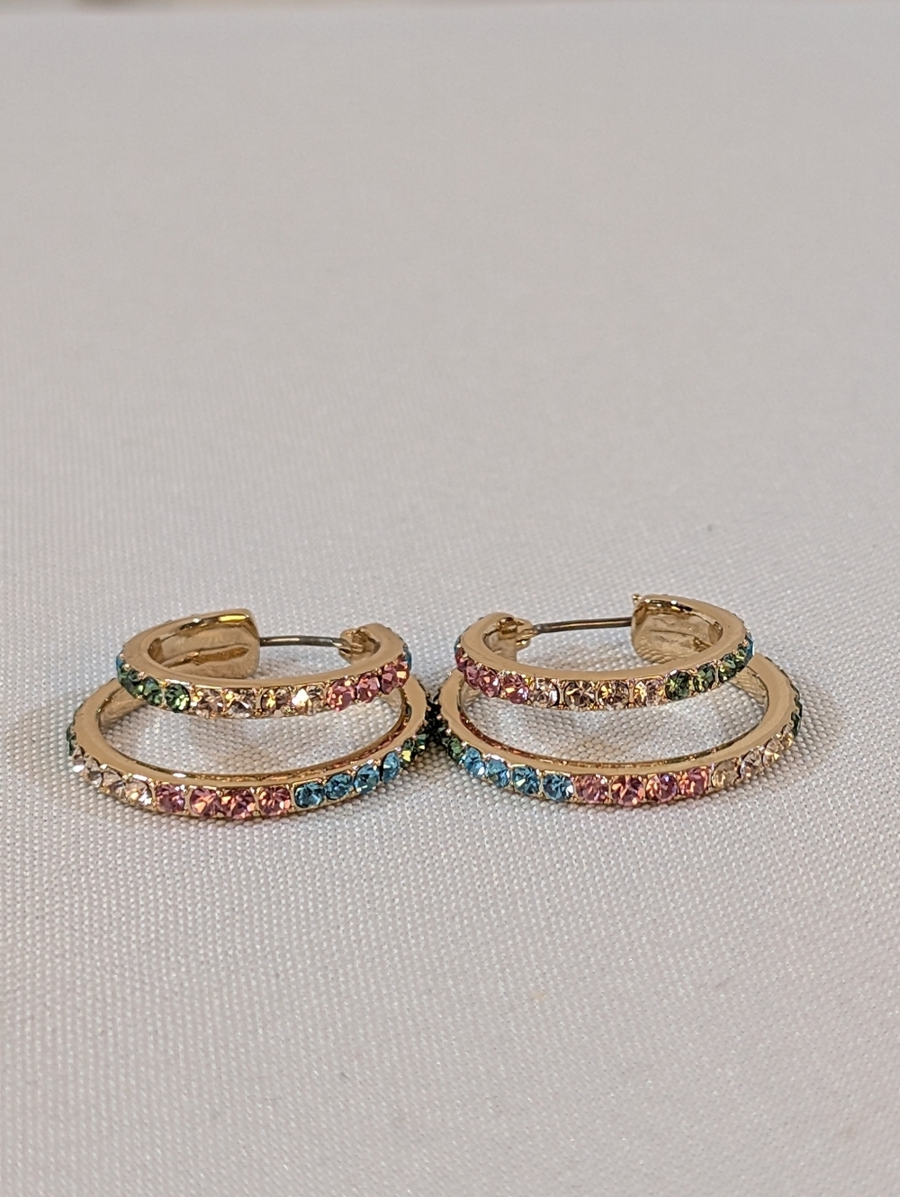 Karl Lagerfeld Gold Hoop Earrings With Multicolor Rainbow Stones - Picture 6 of 10